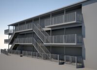 This gives us a more interesting looking elevation, but probably has the smallest decks and most complicated structure and railing layouts. Option 1