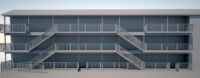 By cantilevering out, the stairs get much more prominent on the elevation