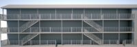WIth the structure pushed out, the stairs are a bit more hidden behind the structure and railings. Option 2