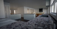 Taking an image from the kitchen through the open first floor. Kitchen Render
