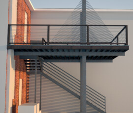 Side view of this single story option. It's a better view of an artistic rendering of the cable stayed detailing. We didn't get to full structural detailing on this job, but that we going to be an interesting challenge.